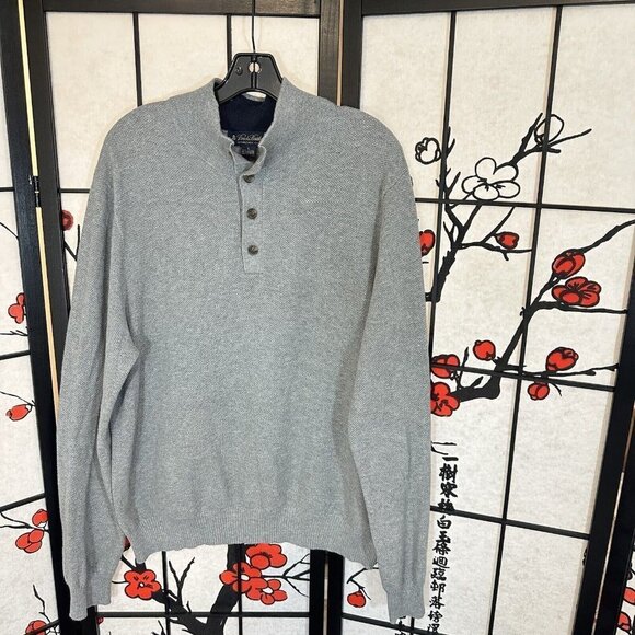 Brooks Brothers Sweater Pullover Size L Henley Waffle Knit Cashmere Cotton Gray - Picture 5 of 5